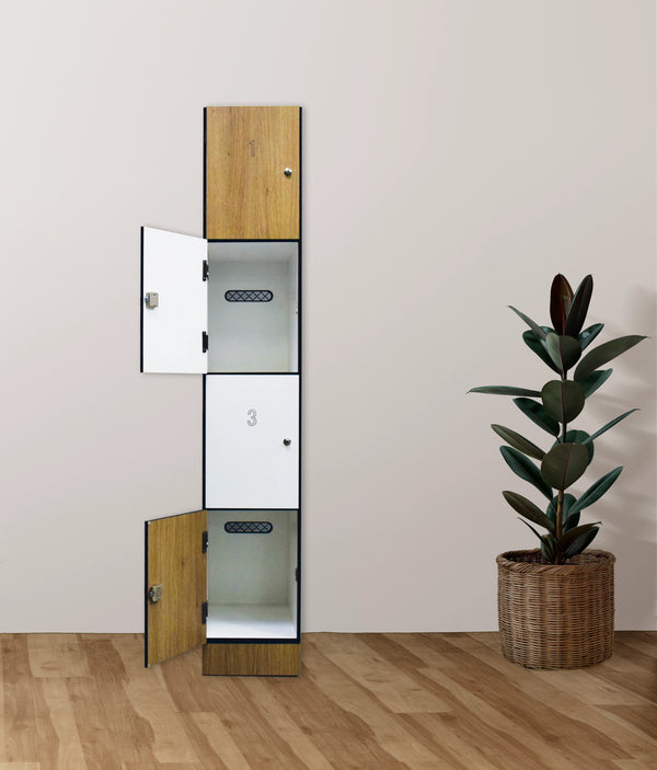 4-Tier Compact Laminate Lockers (Wooden Oak) | Lockers | Cabinets | Storage Lockers | Gym Lockers | Storage Cabinets
